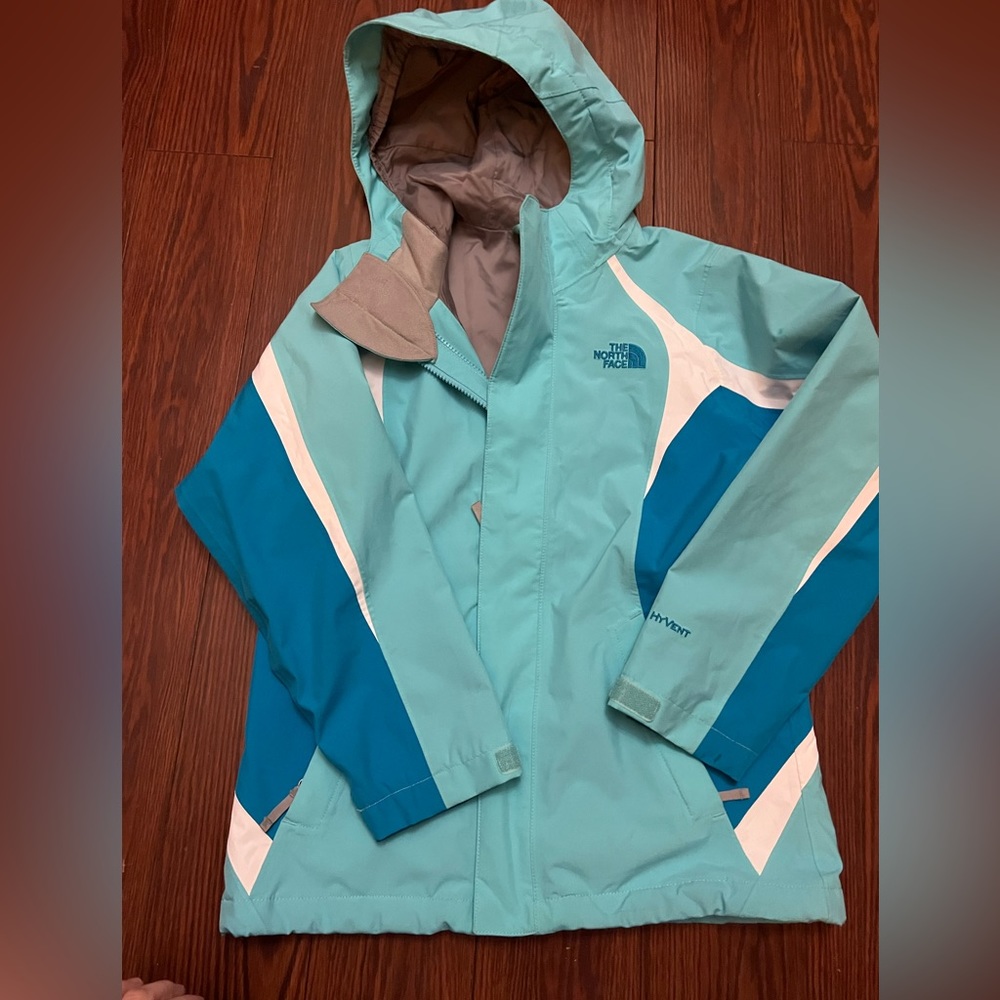 Girls The North Face blue white jacket